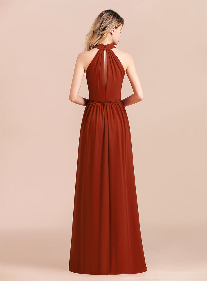 A-Line Halter Sleeveless Floor-Length Dress-koscy