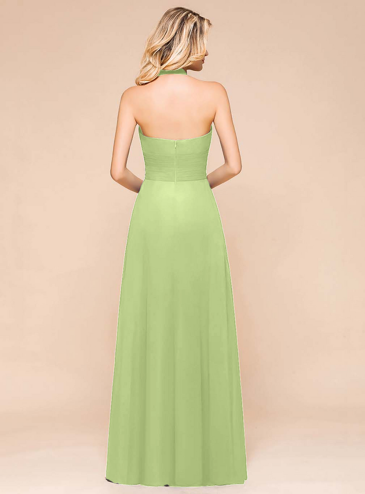 A-Line Halter Sleeveless Floor-Length Dress-koscy