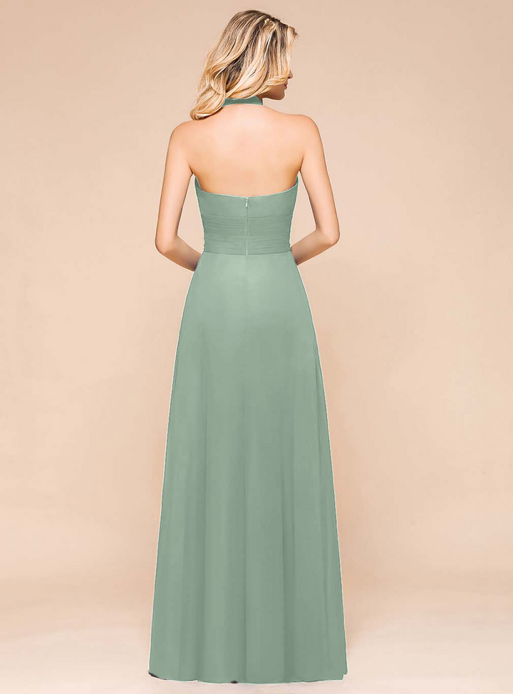 A-Line Halter Sleeveless Floor-Length Dress-koscy