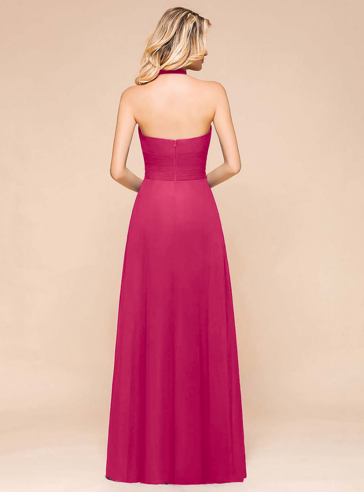 A-Line Halter Sleeveless Floor-Length Dress-koscy