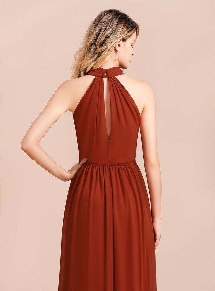 A-Line Halter Sleeveless Floor-Length Dress-koscy