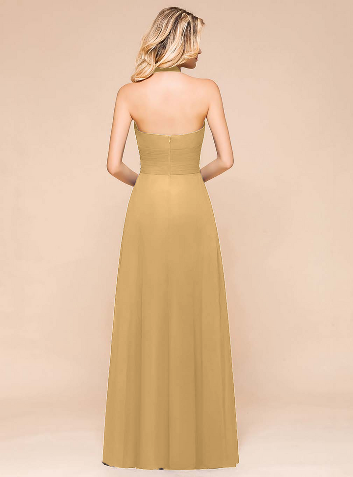 A-Line Halter Sleeveless Floor-Length Dress-koscy