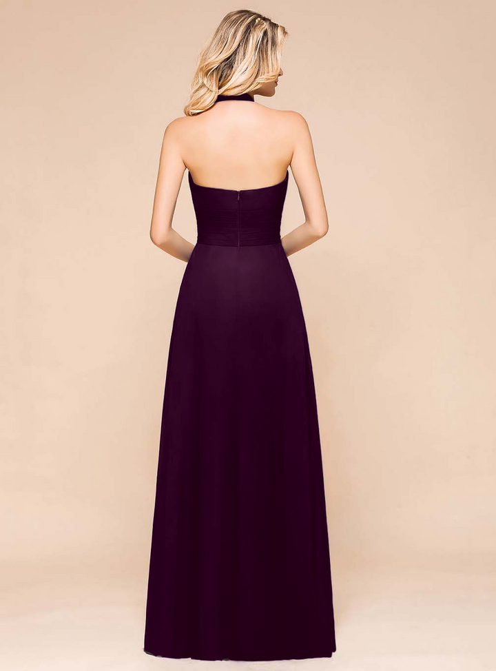 A-Line Halter Sleeveless Floor-Length Dress-koscy