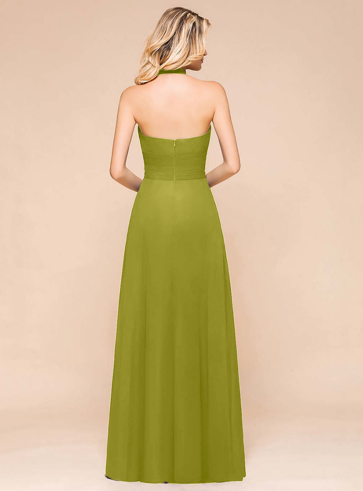 A-Line Halter Sleeveless Floor-Length Dress-koscy