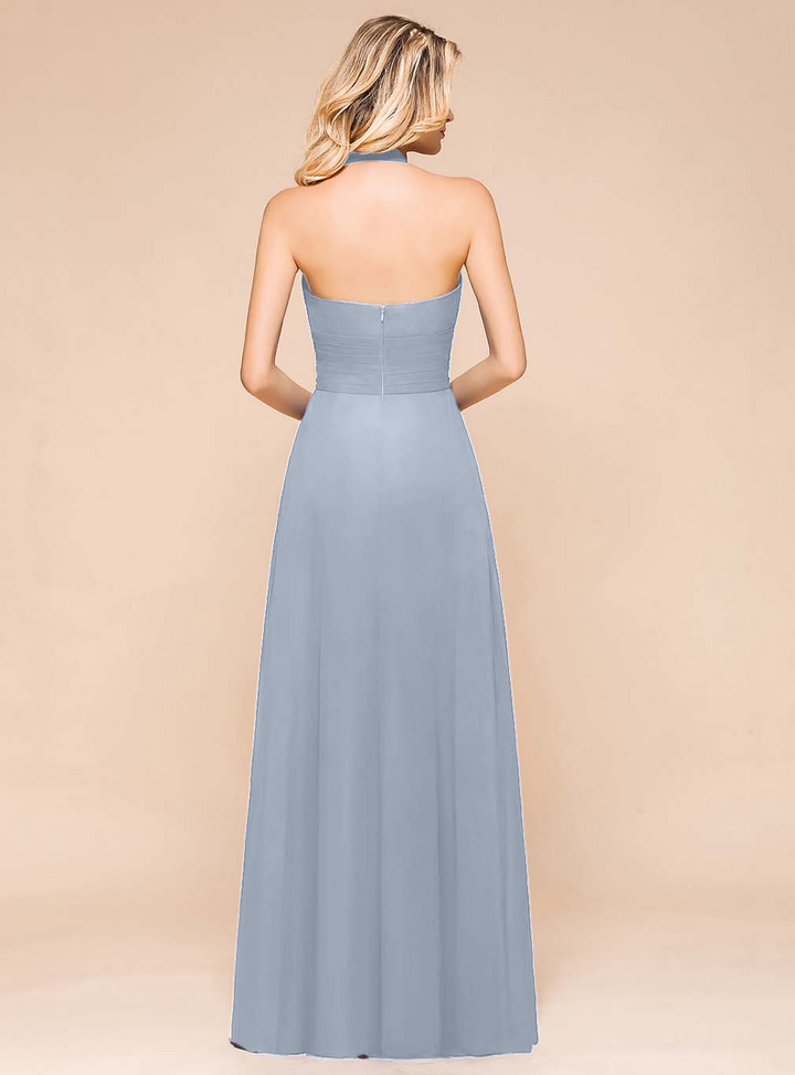 A-Line Halter Sleeveless Floor-Length Dress-koscy