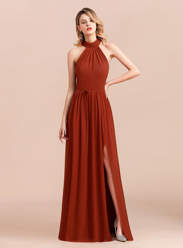 A-Line Halter Sleeveless Floor-Length Dress-koscy