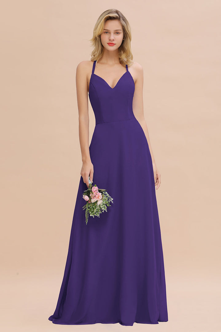 A-line Halter V-Neck Chiffon Floor-Length Dress Lavender-koscy
