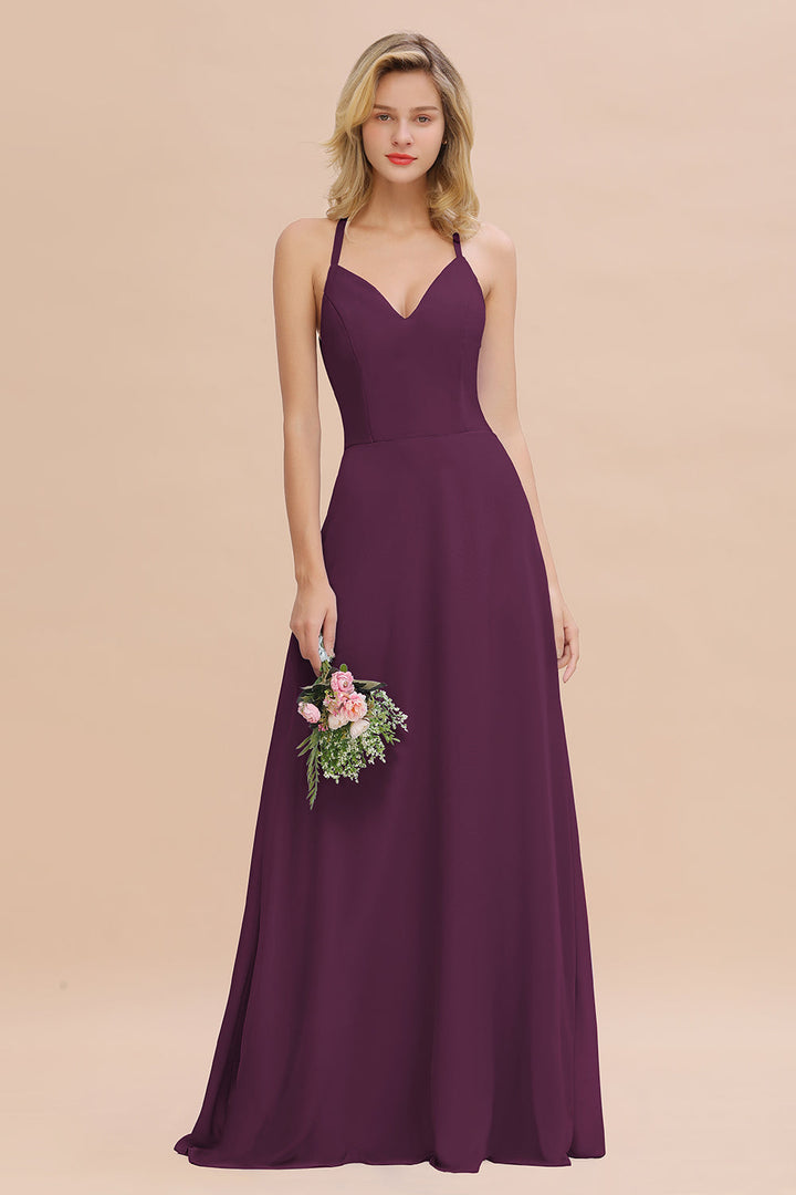 A-line Halter V-Neck Chiffon Floor-Length Dress Lavender-koscy