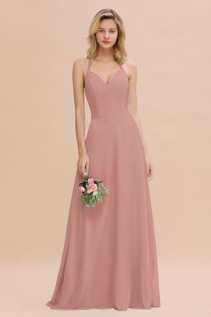 A-line Halter V-Neck Chiffon Floor-Length Dress Lavender-koscy