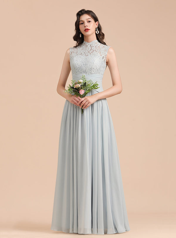 A-Line High-Neck Lace Floor-Length Dress-koscy