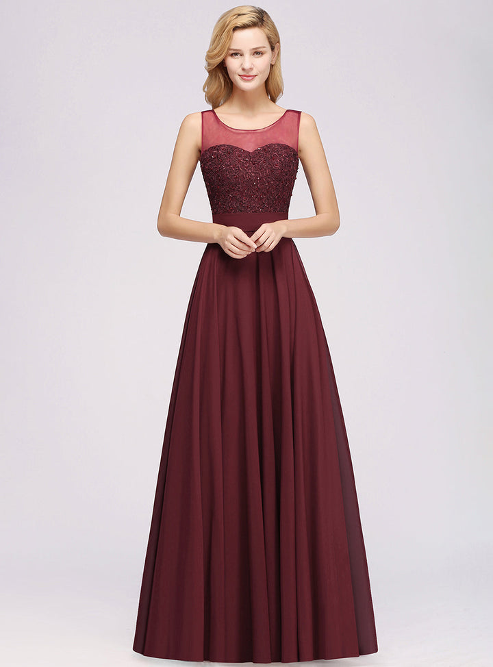 A-line Jewel Beadings Lace Floor-Length Dress Pink-koscy