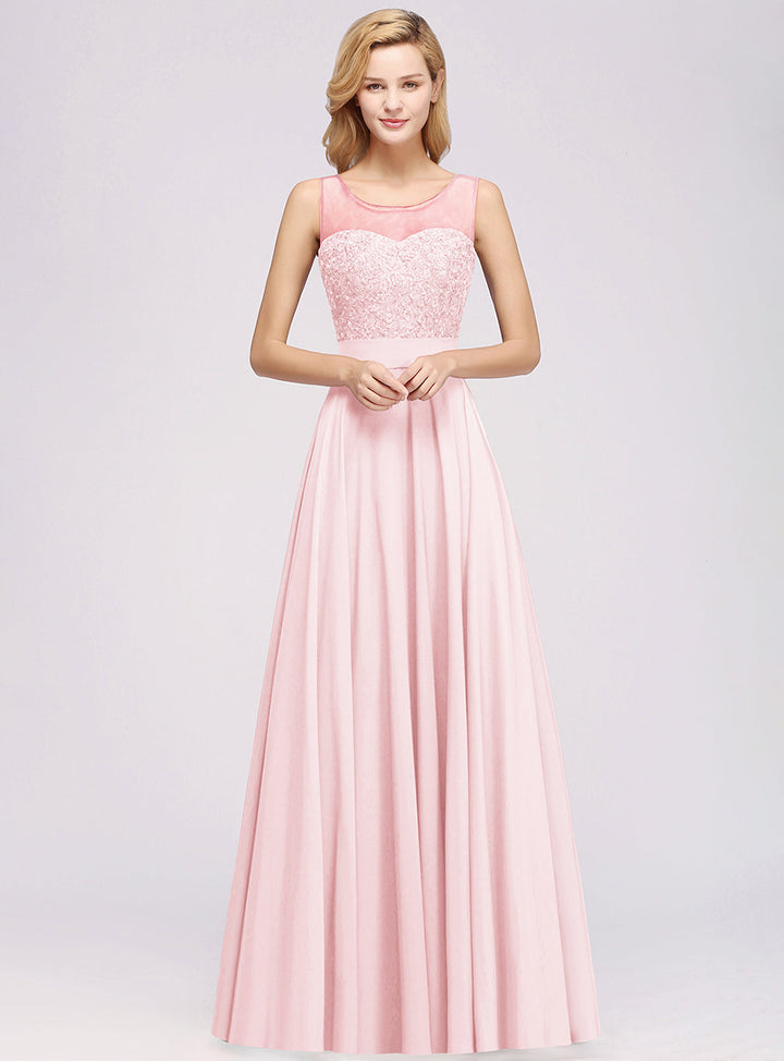 A-line Jewel Beadings Lace Floor-Length Dress Pink-koscy