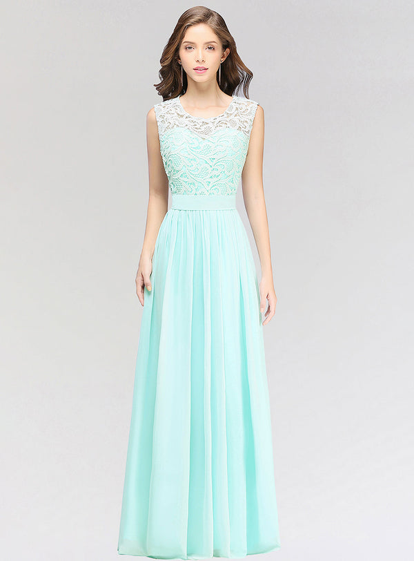 A-line Jewel Chiffon Floor-Length Dress-koscy