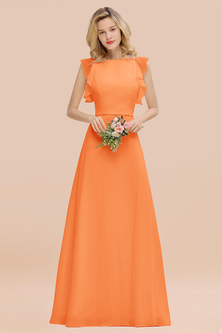 A-line Jewel Draped Chiffon Floor-Length Dress Blushing Pink-koscy