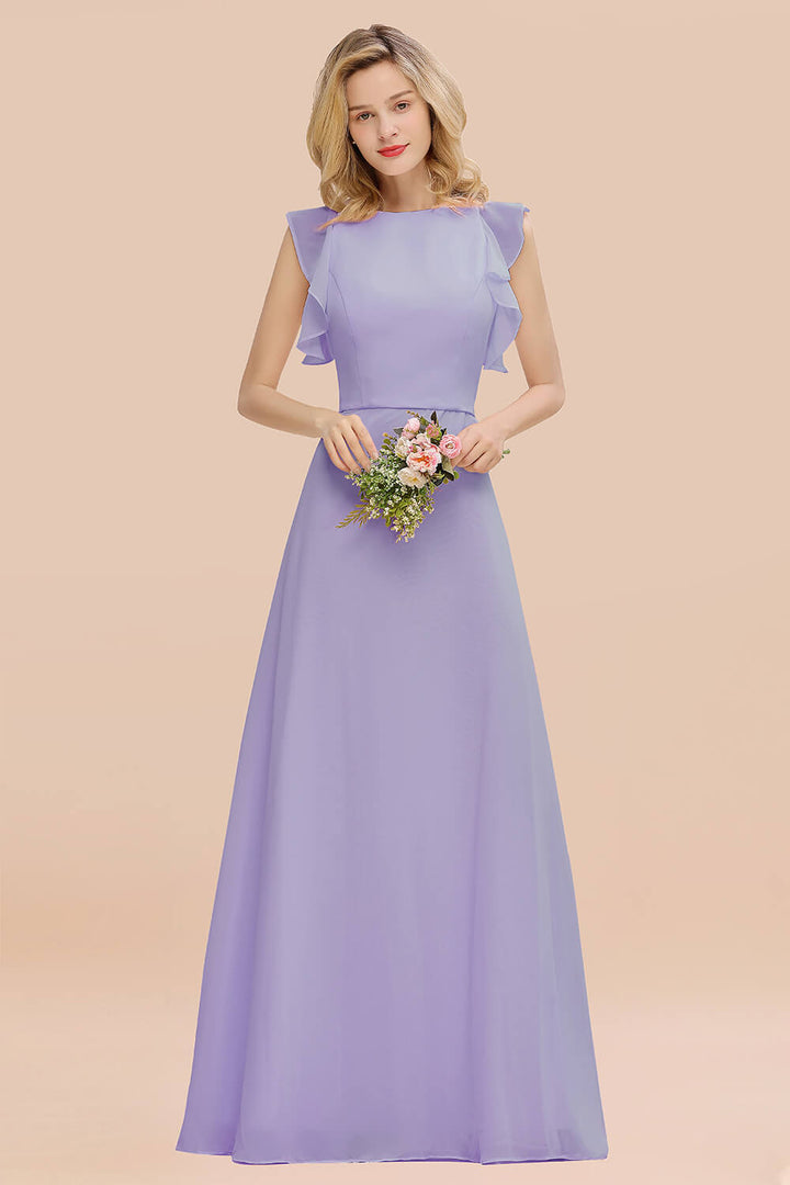 A-line Jewel Draped Chiffon Floor-Length Dress Blushing Pink-koscy