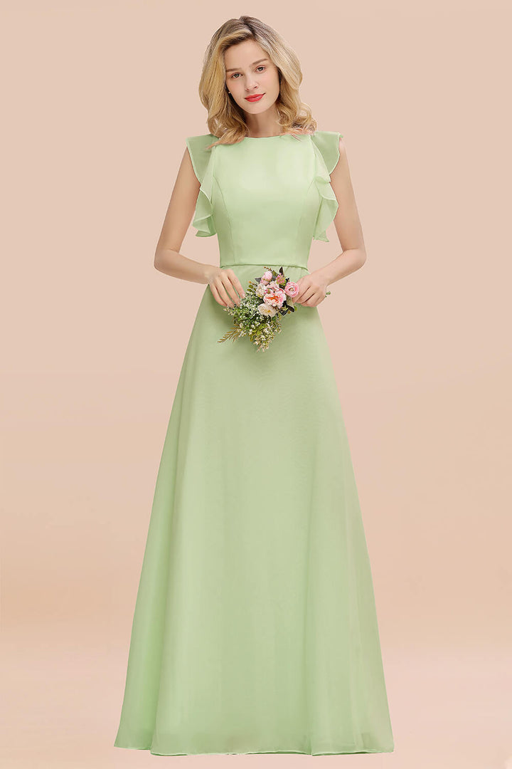 A-line Jewel Draped Chiffon Floor-Length Dress Blushing Pink-koscy