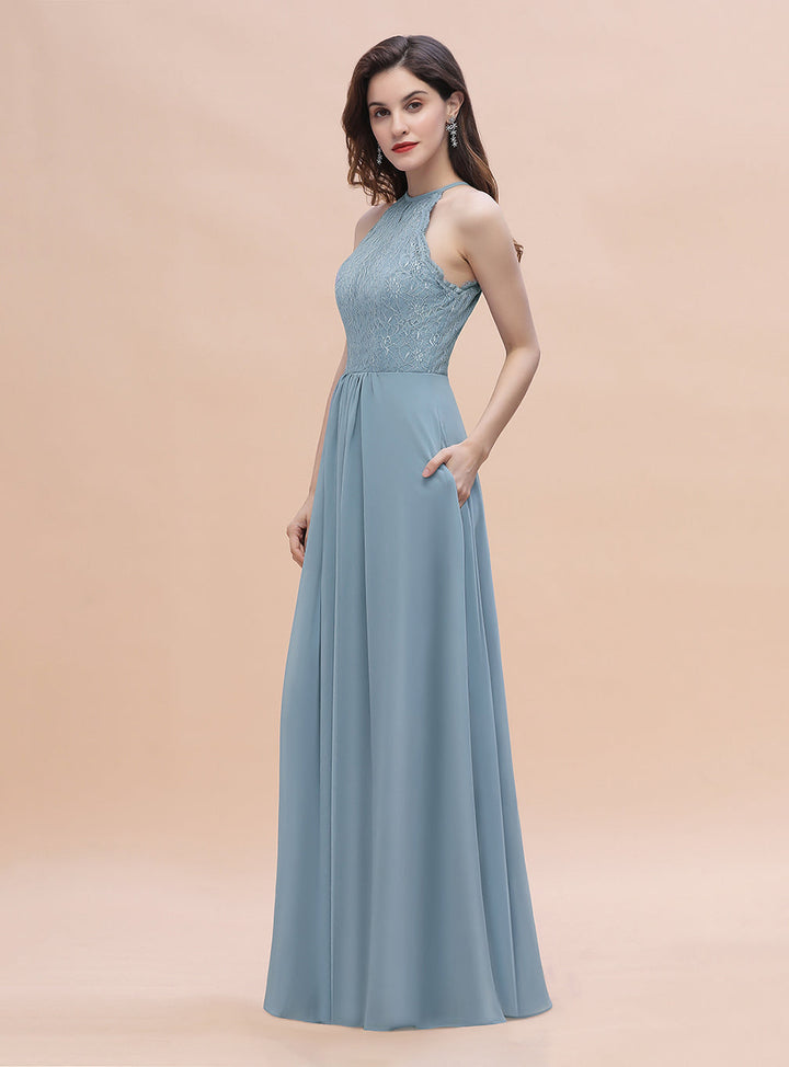 A-Line Jewel Lace Appliques Chiffon Floor-Length Dress-koscy