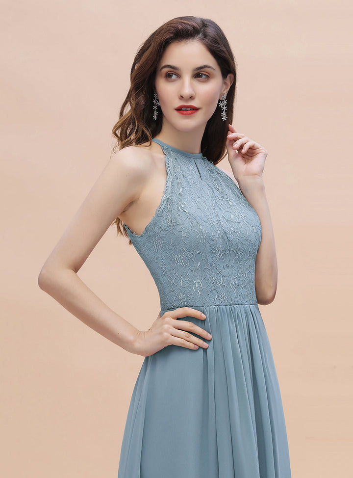 A-Line Jewel Lace Appliques Chiffon Floor-Length Dress-koscy