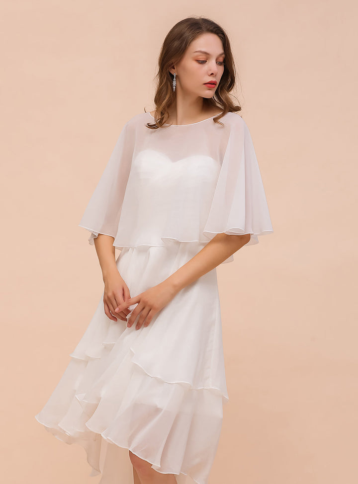 A-line Jewel Neck Chiffon Knee-Length Dress Wraps-koscy