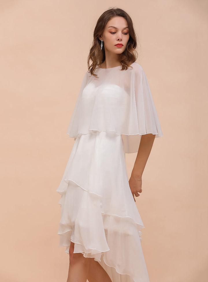 A-line Jewel Neck Chiffon Knee-Length Dress Wraps-koscy