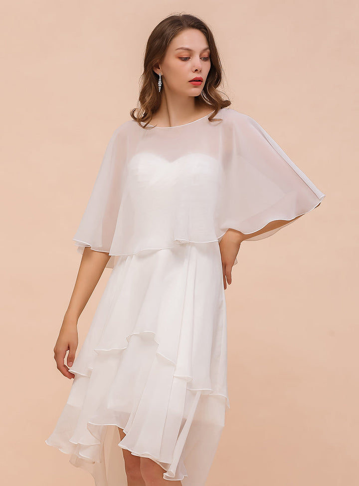 A-line Jewel Neck Chiffon Knee-Length Dress Wraps-koscy