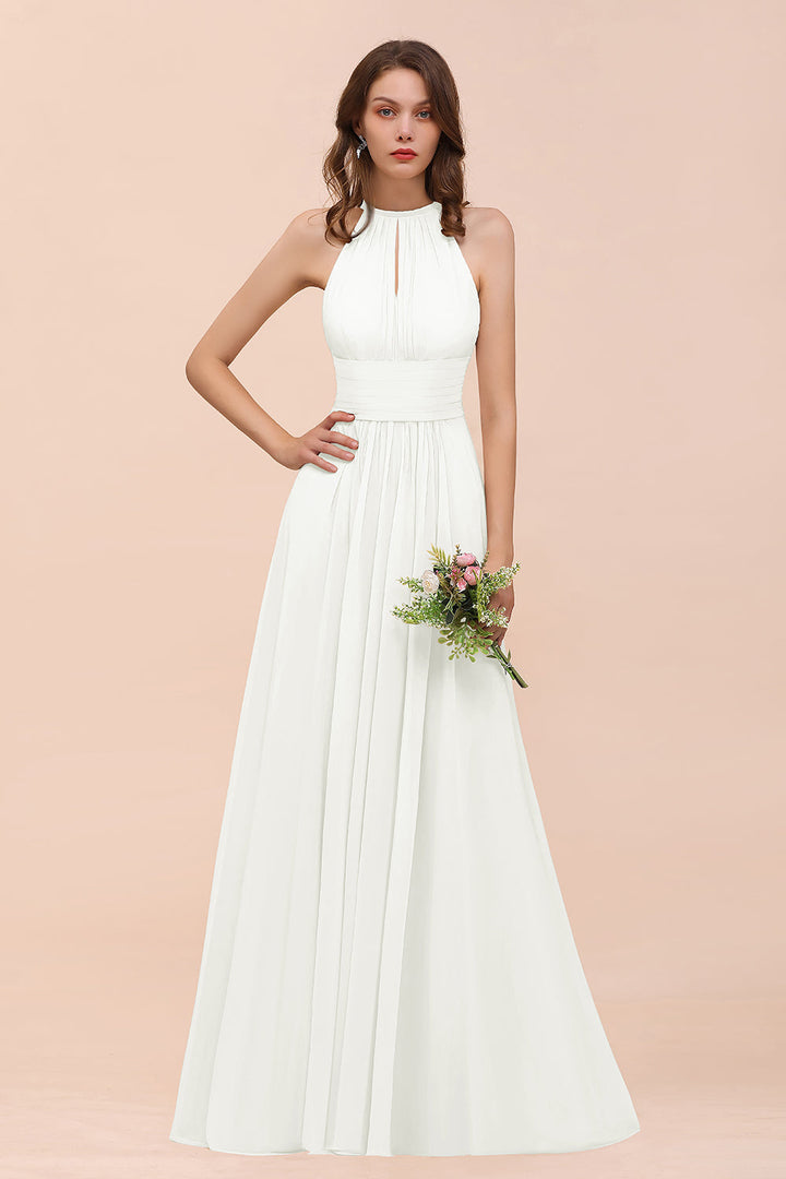 A-Line Jewel Ruffle Sleeveless Floor-Length Dress-koscy