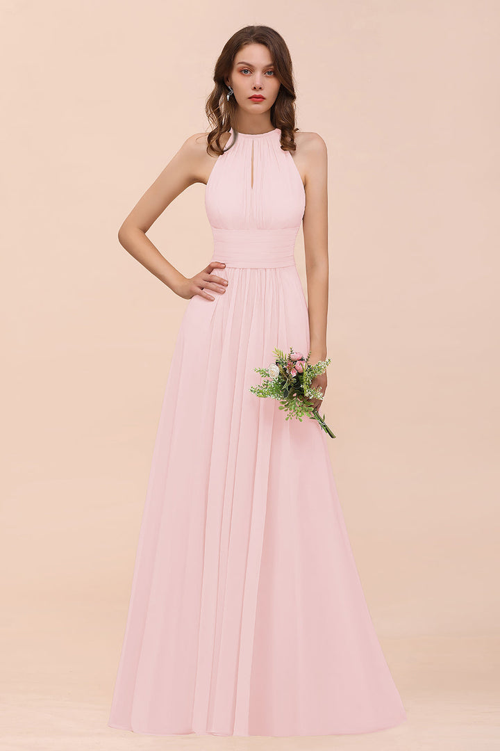 A-Line Jewel Ruffle Sleeveless Floor-Length Dress-koscy