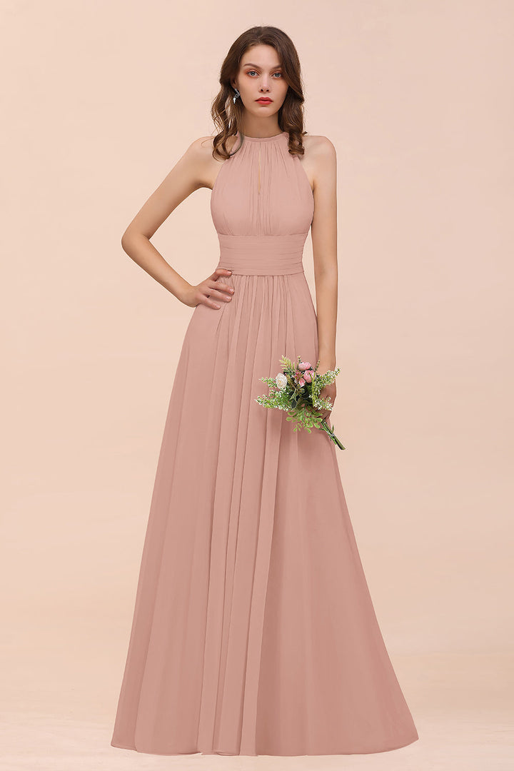 A-Line Jewel Ruffle Sleeveless Floor-Length Dress-koscy