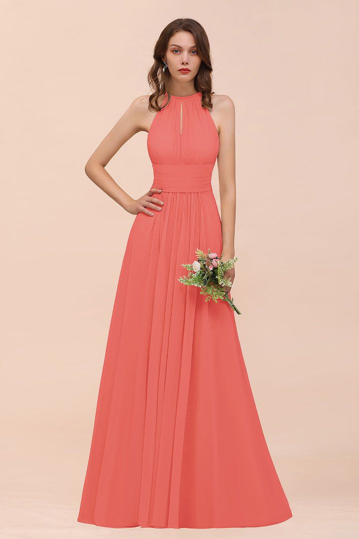 A-Line Jewel Ruffle Sleeveless Floor-Length Dress-koscy