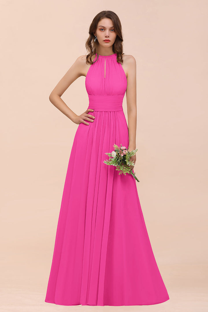 A-Line Jewel Ruffle Sleeveless Floor-Length Dress-koscy