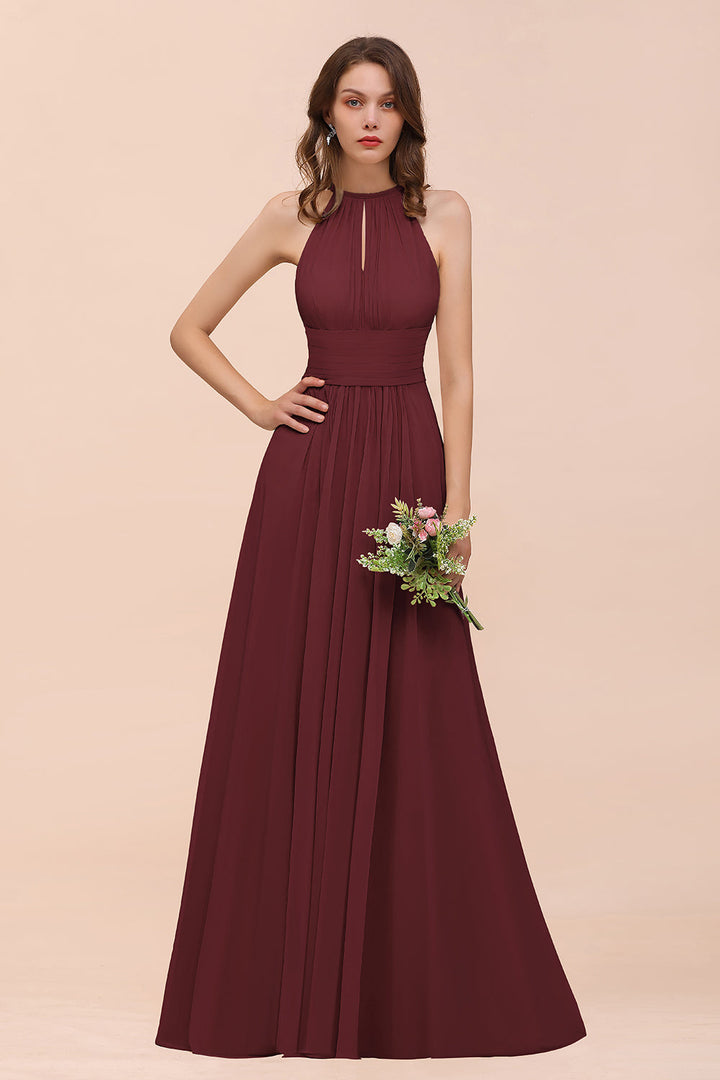 A-Line Jewel Ruffle Sleeveless Floor-Length Dress-koscy