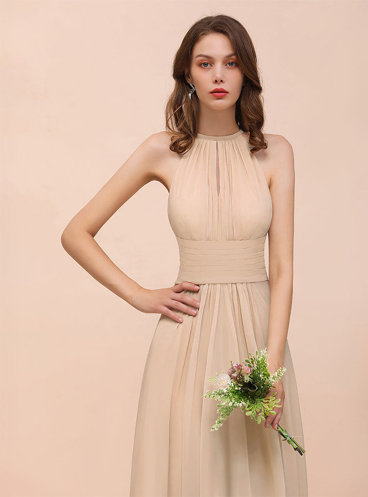 A-Line Jewel Ruffle Sleeveless Floor-Length Dress-koscy