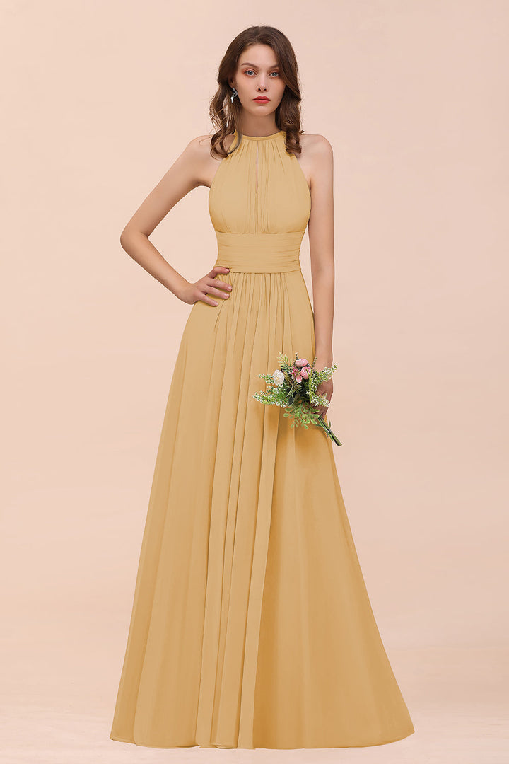 A-Line Jewel Ruffle Sleeveless Floor-Length Dress-koscy