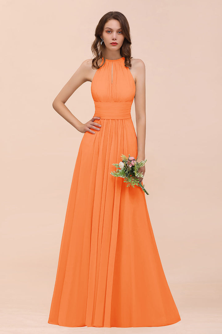 A-Line Jewel Ruffle Sleeveless Floor-Length Dress-koscy