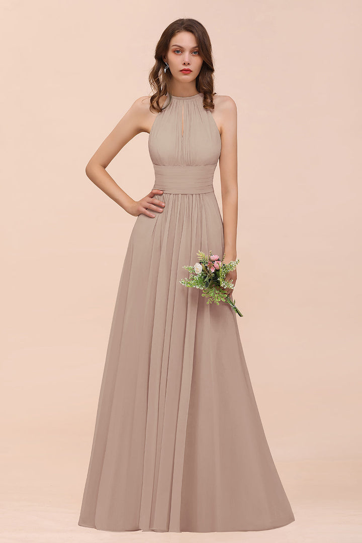 A-Line Jewel Ruffle Sleeveless Floor-Length Dress-koscy