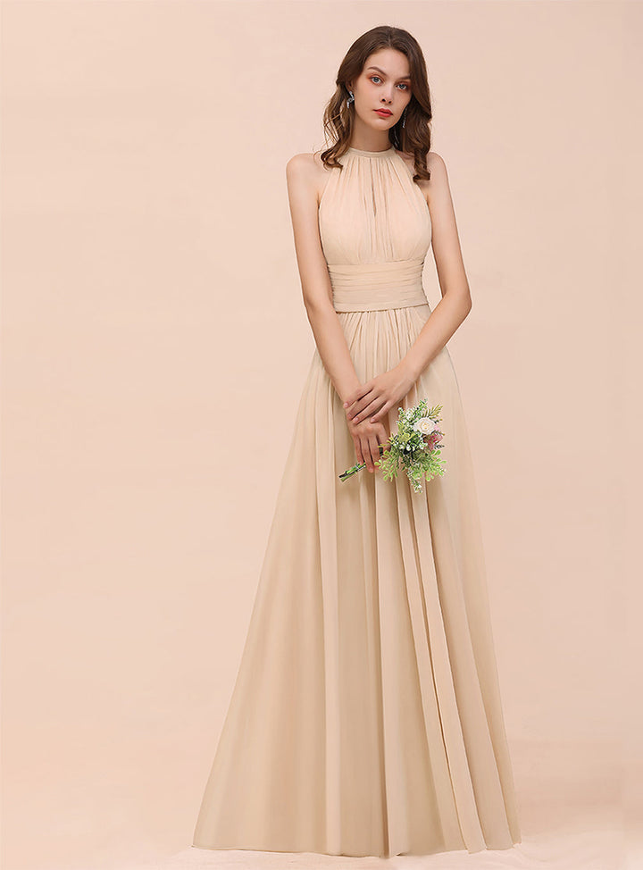 A-Line Jewel Ruffle Sleeveless Floor-Length Dress-koscy