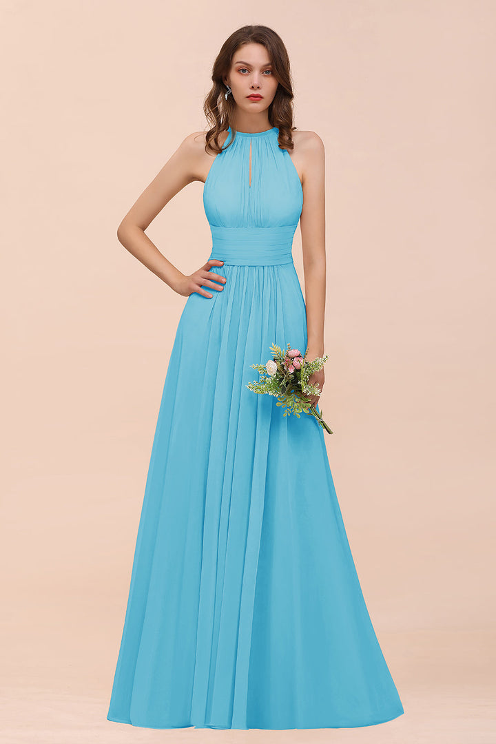 A-Line Jewel Ruffle Sleeveless Floor-Length Dress-koscy