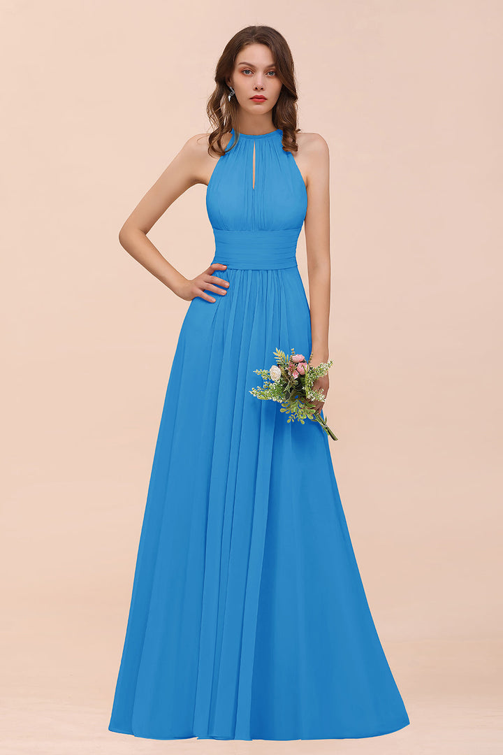 A-Line Jewel Ruffle Sleeveless Floor-Length Dress-koscy