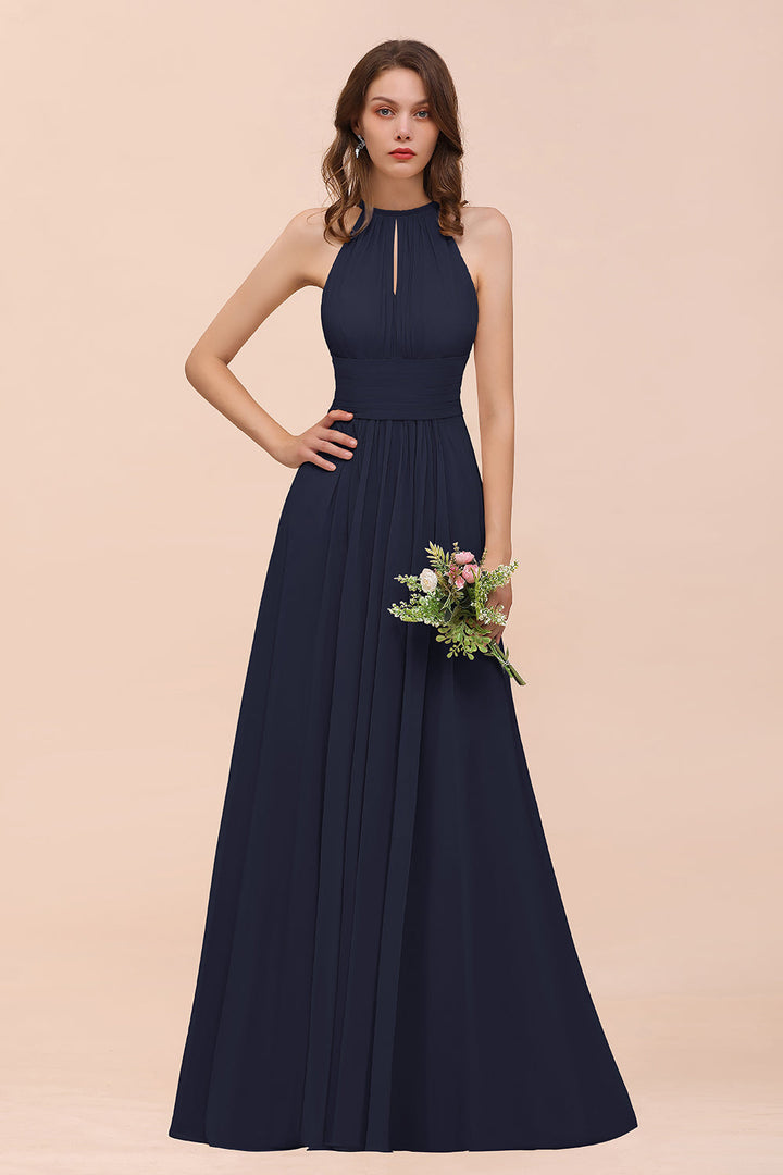 A-Line Jewel Ruffle Sleeveless Floor-Length Dress-koscy