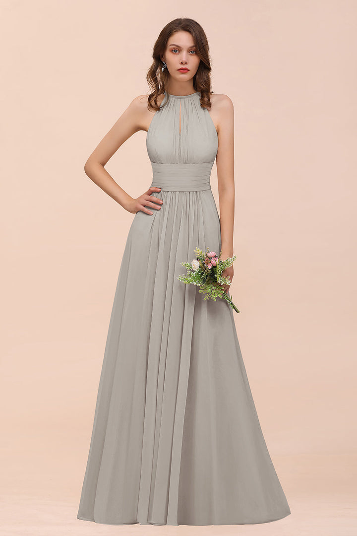 A-Line Jewel Ruffle Sleeveless Floor-Length Dress-koscy