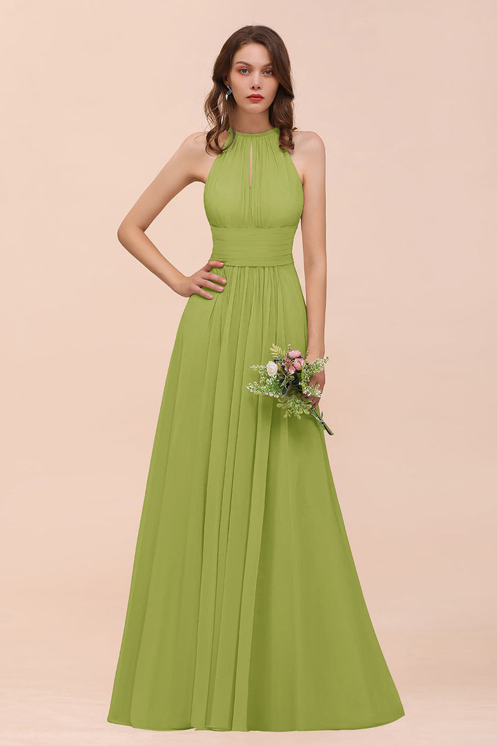 A-Line Jewel Ruffle Sleeveless Floor-Length Dress-koscy