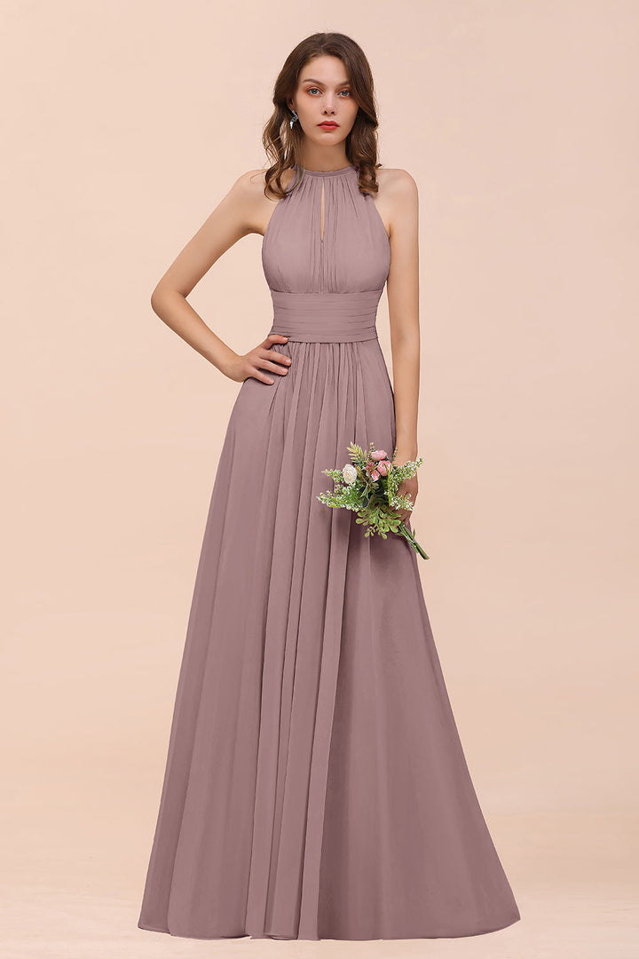 A-Line Jewel Ruffle Sleeveless Floor-Length Dress-koscy