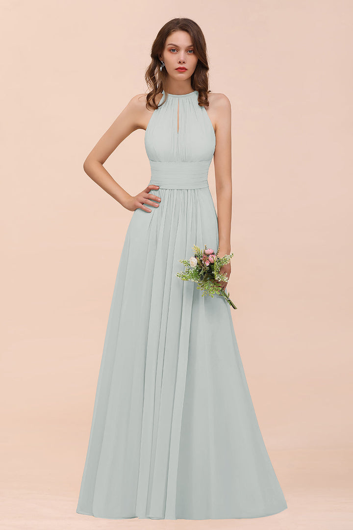 A-Line Jewel Ruffle Sleeveless Floor-Length Dress-koscy