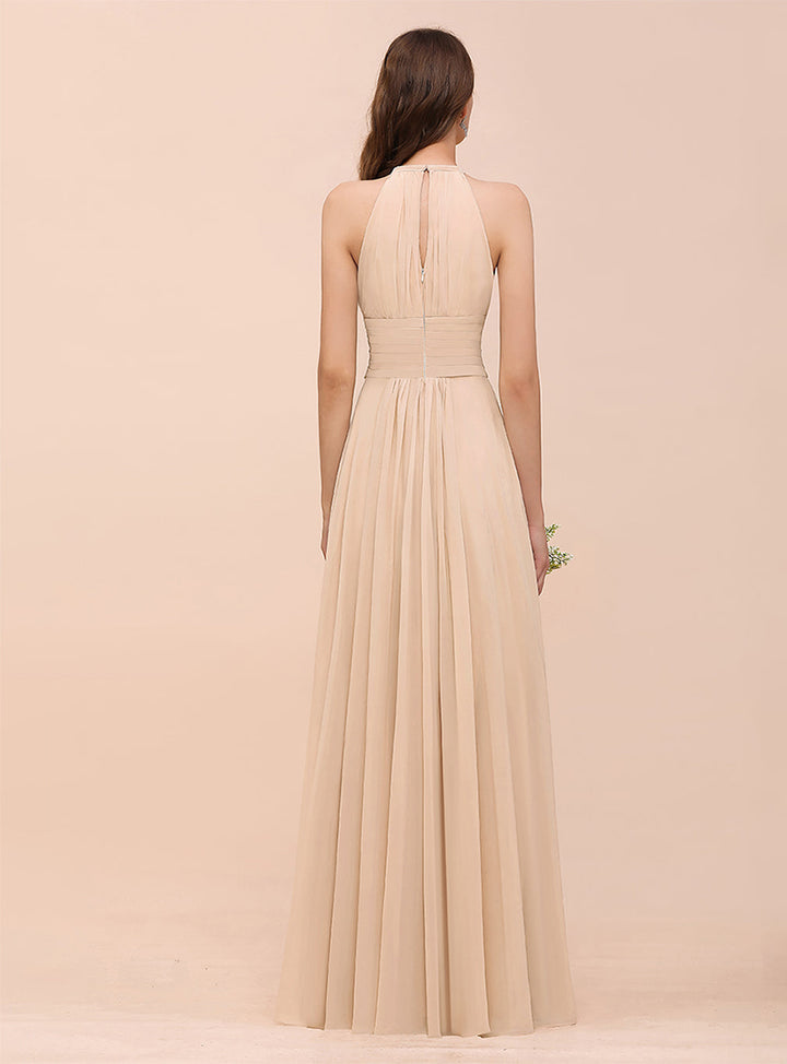 A-Line Jewel Ruffle Sleeveless Floor-Length Dress-koscy