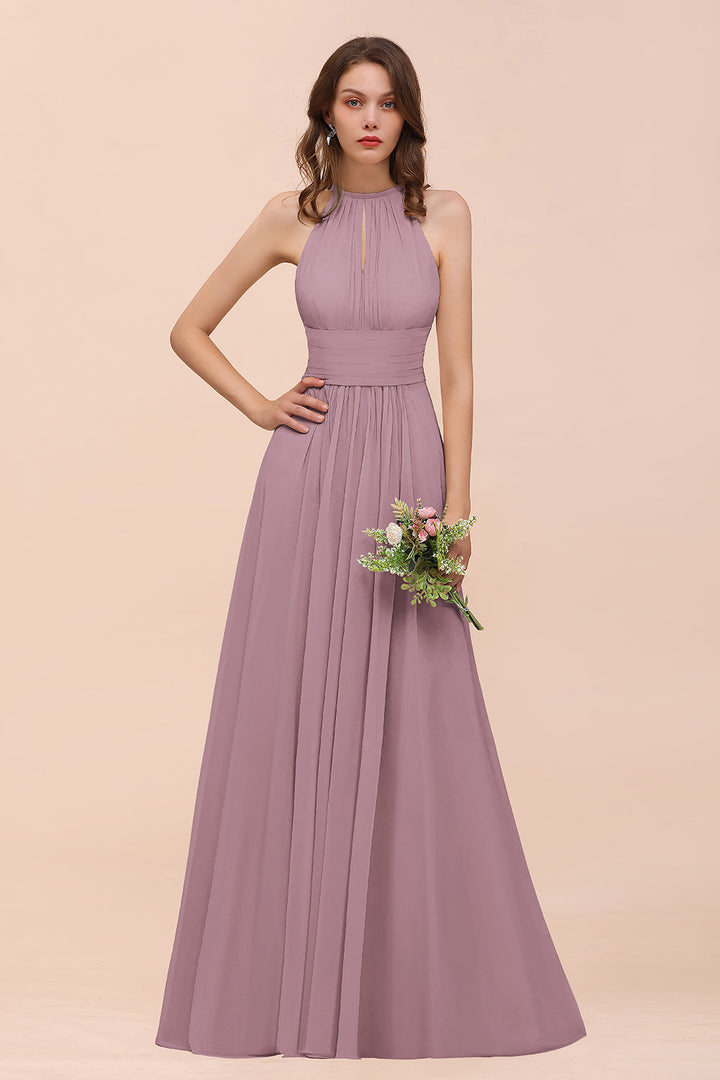 A-Line Jewel Ruffle Sleeveless Floor-Length Dress-koscy