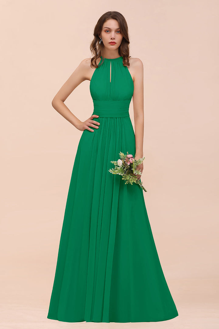 A-Line Jewel Ruffle Sleeveless Floor-Length Dress-koscy