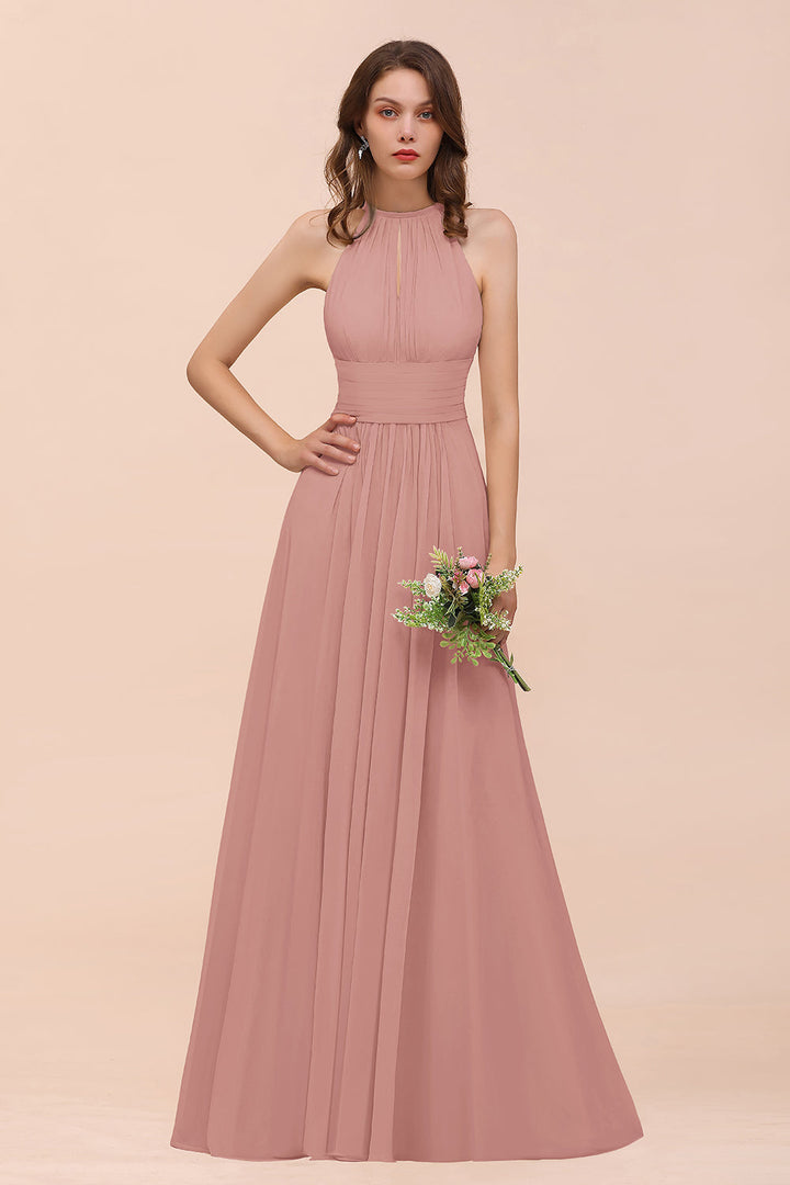 A-Line Jewel Ruffle Sleeveless Floor-Length Dress-koscy