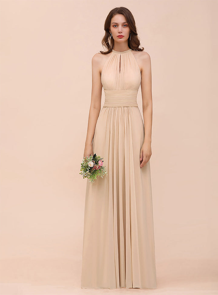 A-Line Jewel Ruffle Sleeveless Floor-Length Dress-koscy