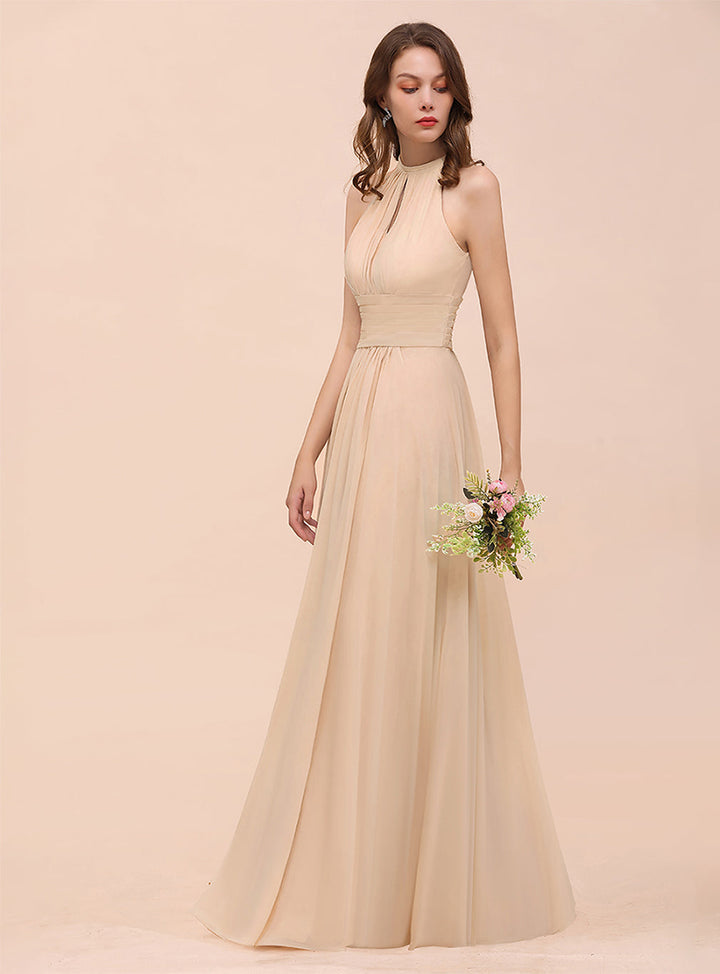 A-Line Jewel Ruffle Sleeveless Floor-Length Dress-koscy