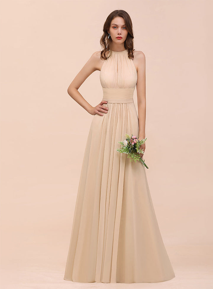 A-Line Jewel Ruffle Sleeveless Floor-Length Dress-koscy